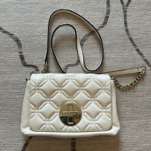 Ivory and Gold quilted Kate Spade crossbody purse with gold chain detail
